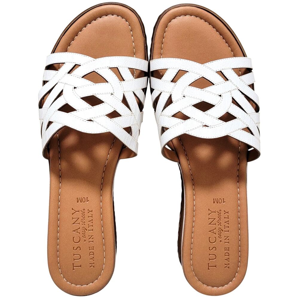Easy Street Tuscany Women Edda Wedge Heel Slide Sandals Size US 10M White - Picture 3 of 5
